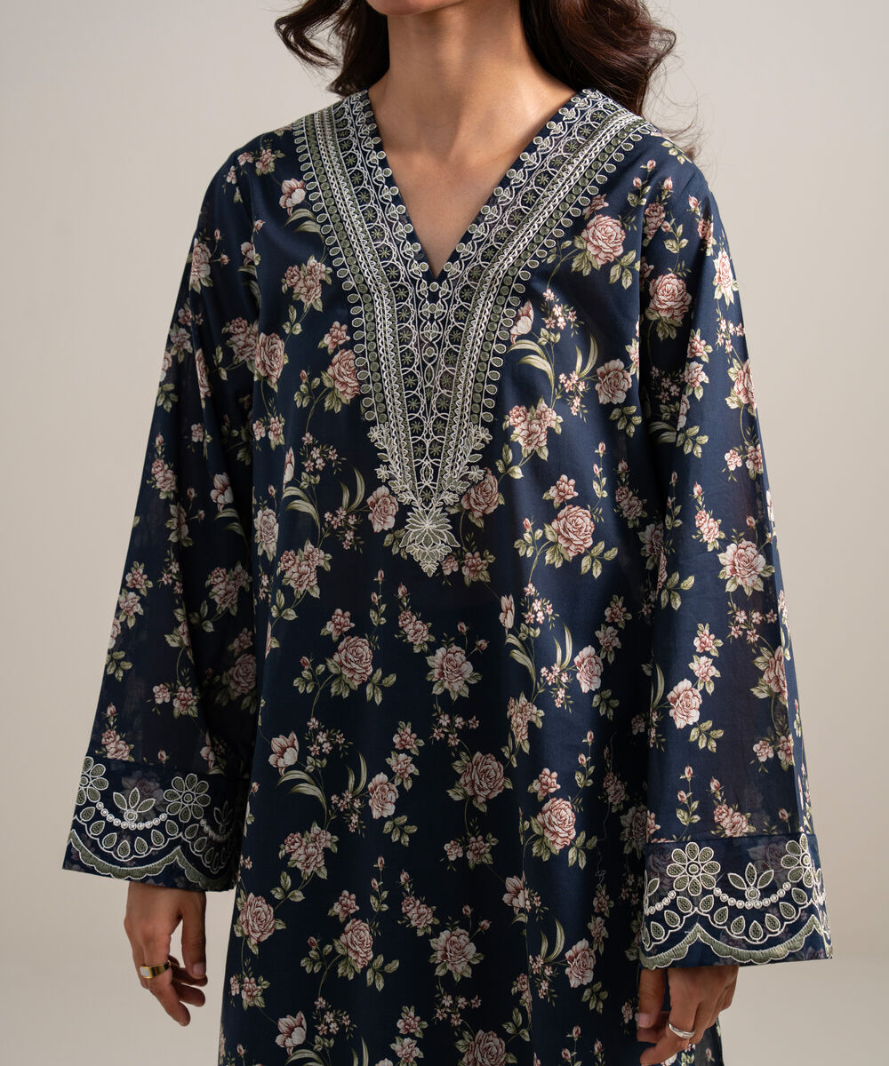 Women's Unstitched Lawn Embroidered Blue 3 Piece Suit