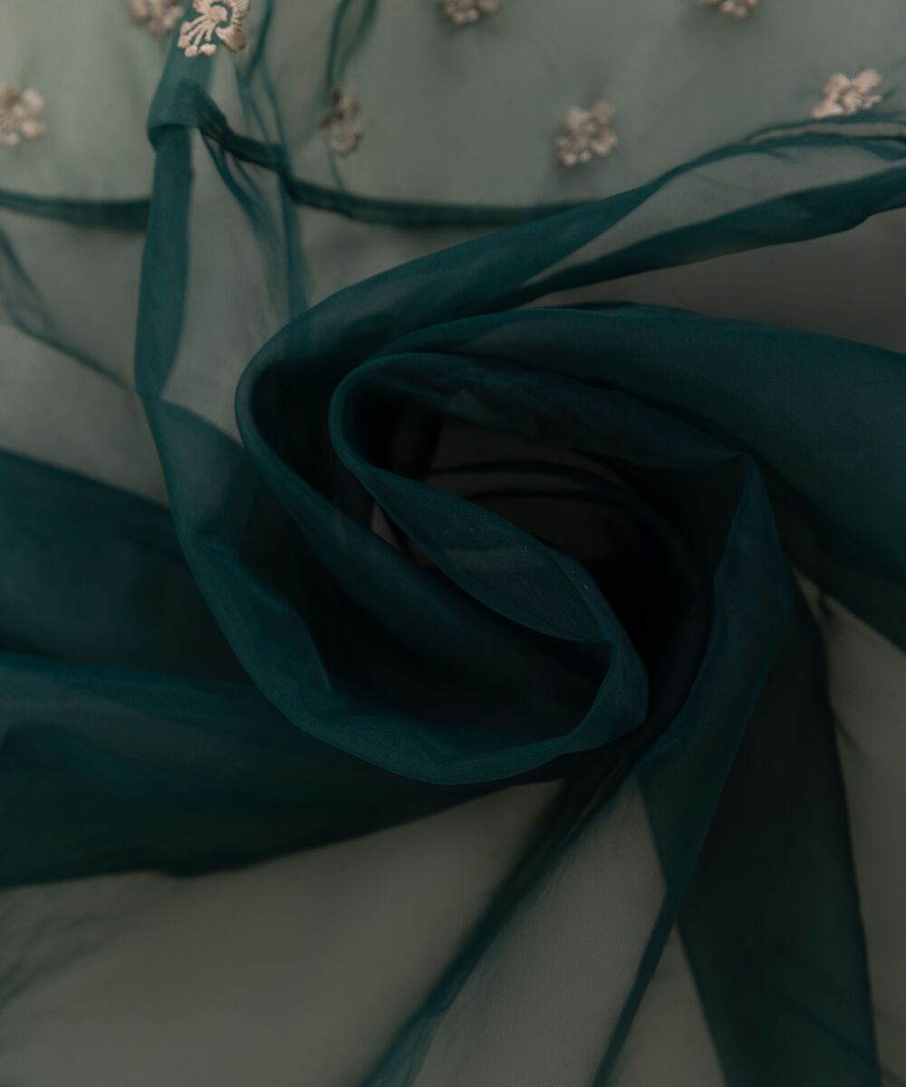 Blended Organza Green Embroidered Dupatta