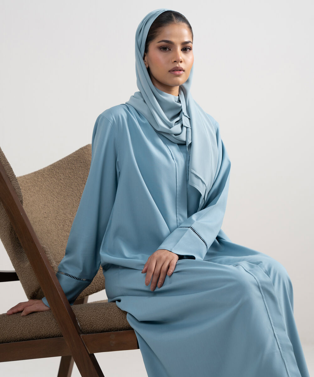Women's Light Blue Button Through Regular Abbaya Set