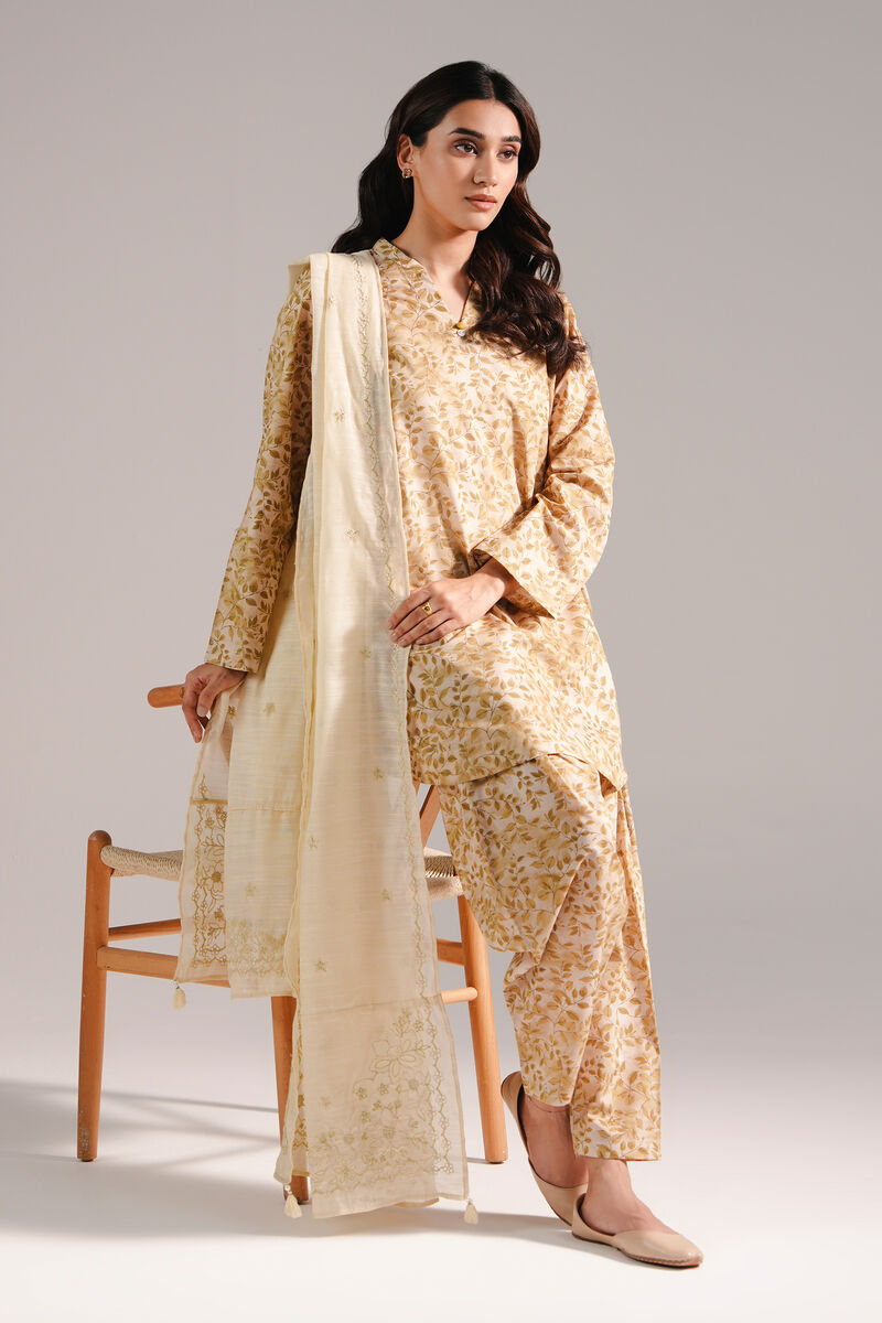 3 Piece - Printed Zari Lawn Suit