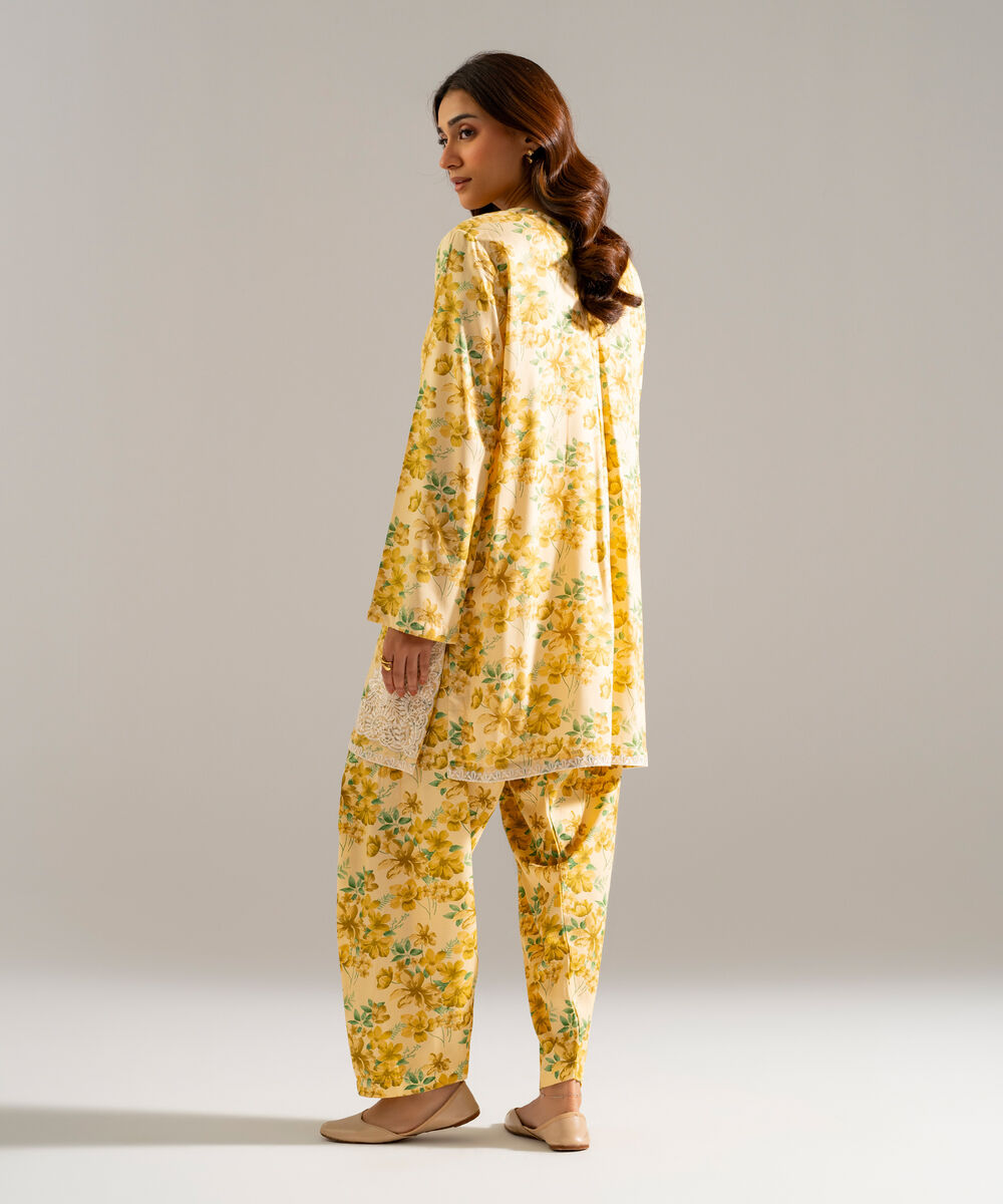 Women's RTW Arabic Lawn Embroidered Yellow 2 Piece Suit