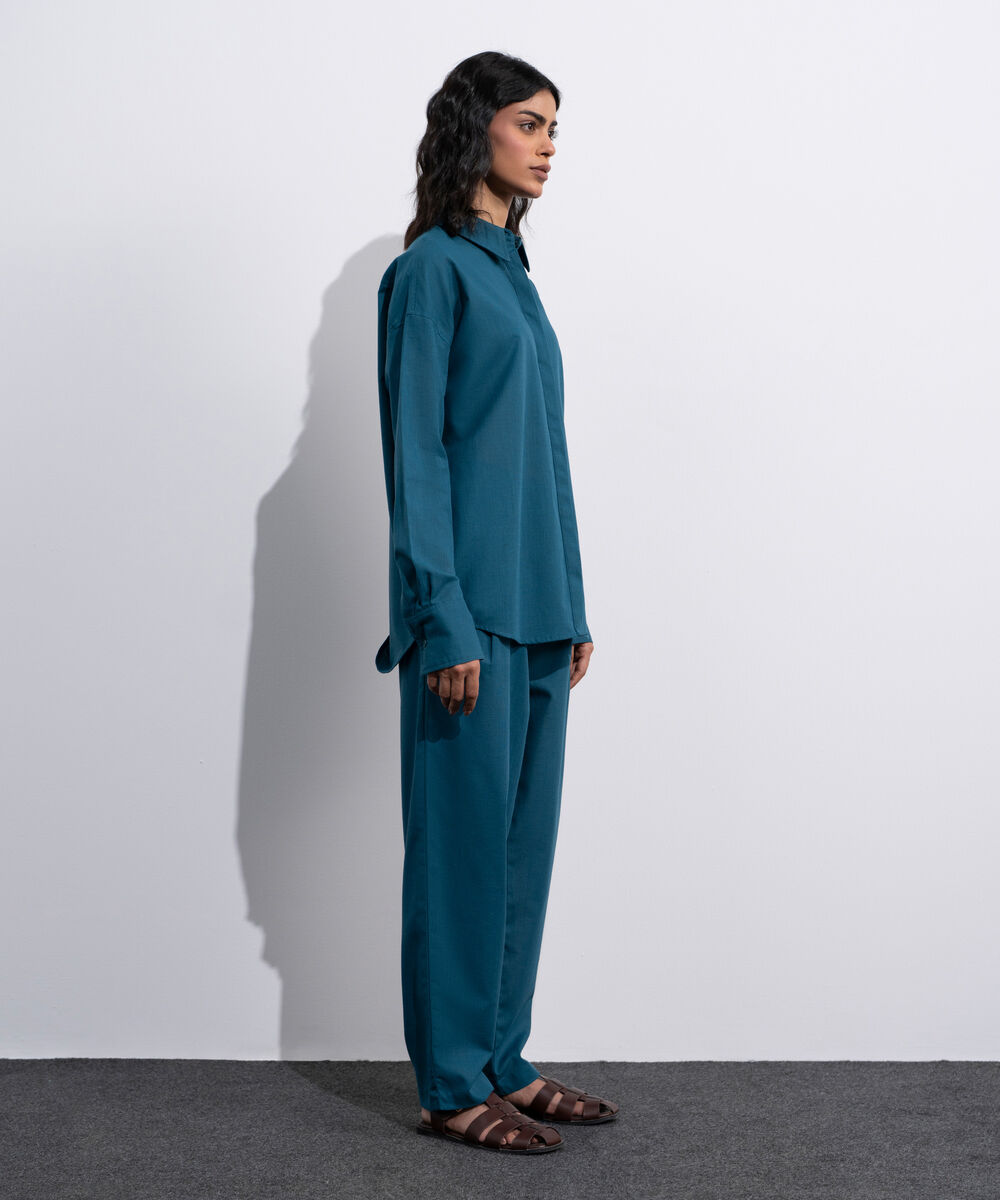Women's Green Button Through Linen Blend Shirt
