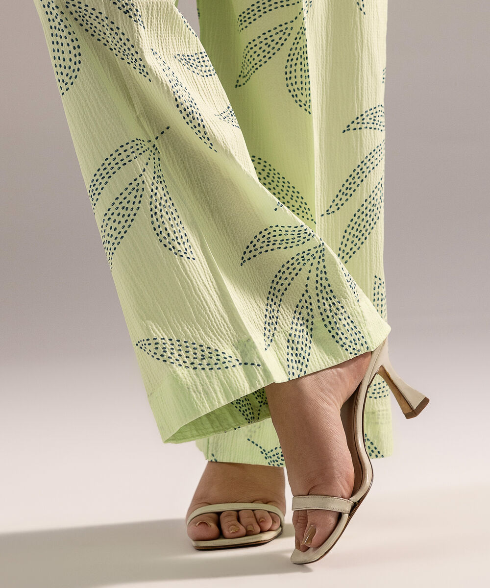 Women's RTW Seersucker Printed Green Culottes