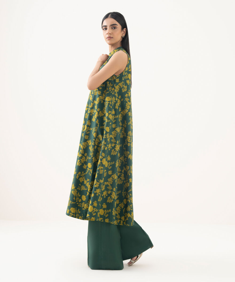 Women's Unstitched Linen Embroidered Green 3 Piece Suit