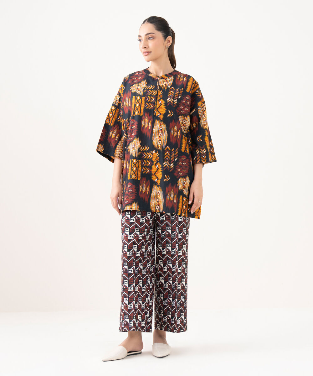 Women's RTW Light Khaddar Printed Black Boxy Shirt