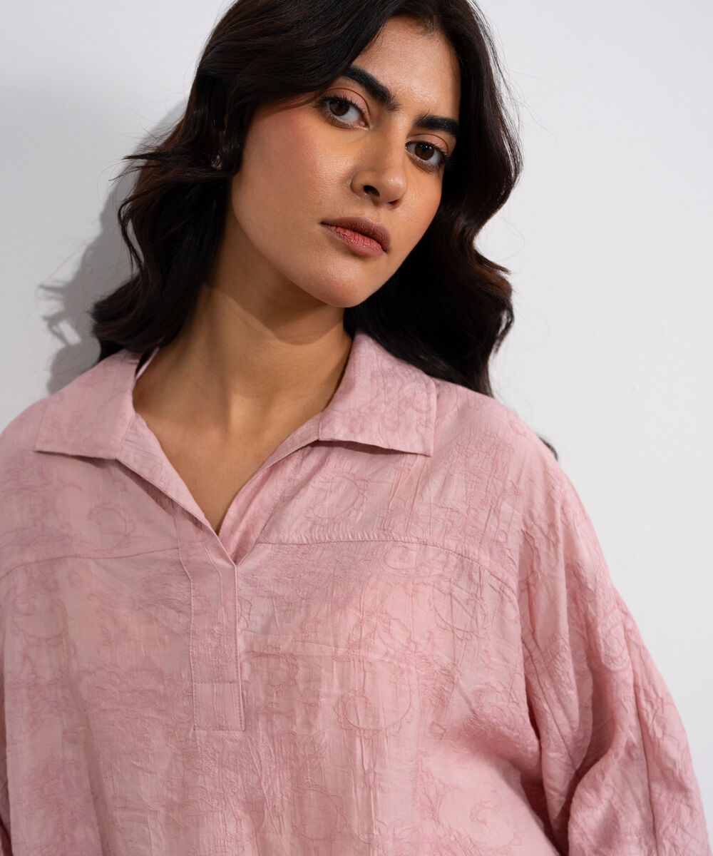 Women's Pink Loose Fit Top With Kimono Sleeves