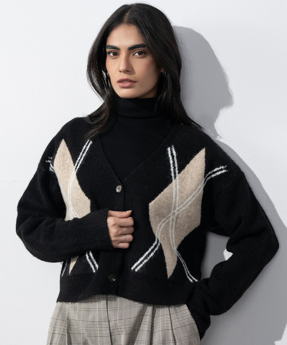 Women's Western Wear Black Knit Cardigan