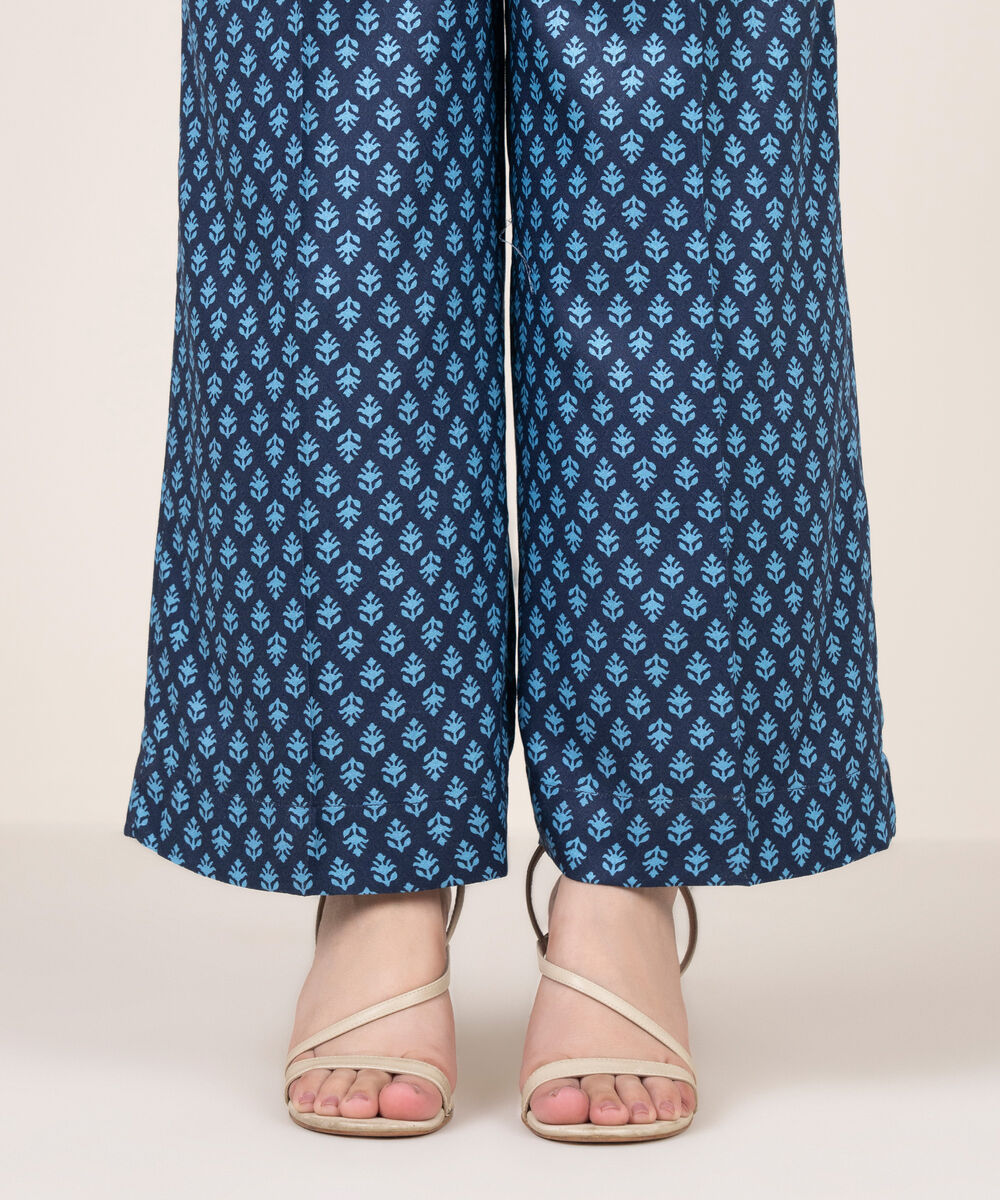 Women's RTW Dobby Printed Blue Culottes
