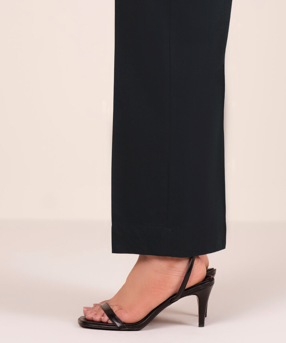 Women's RTW Cotton Viscose Solid Black Straight Pants