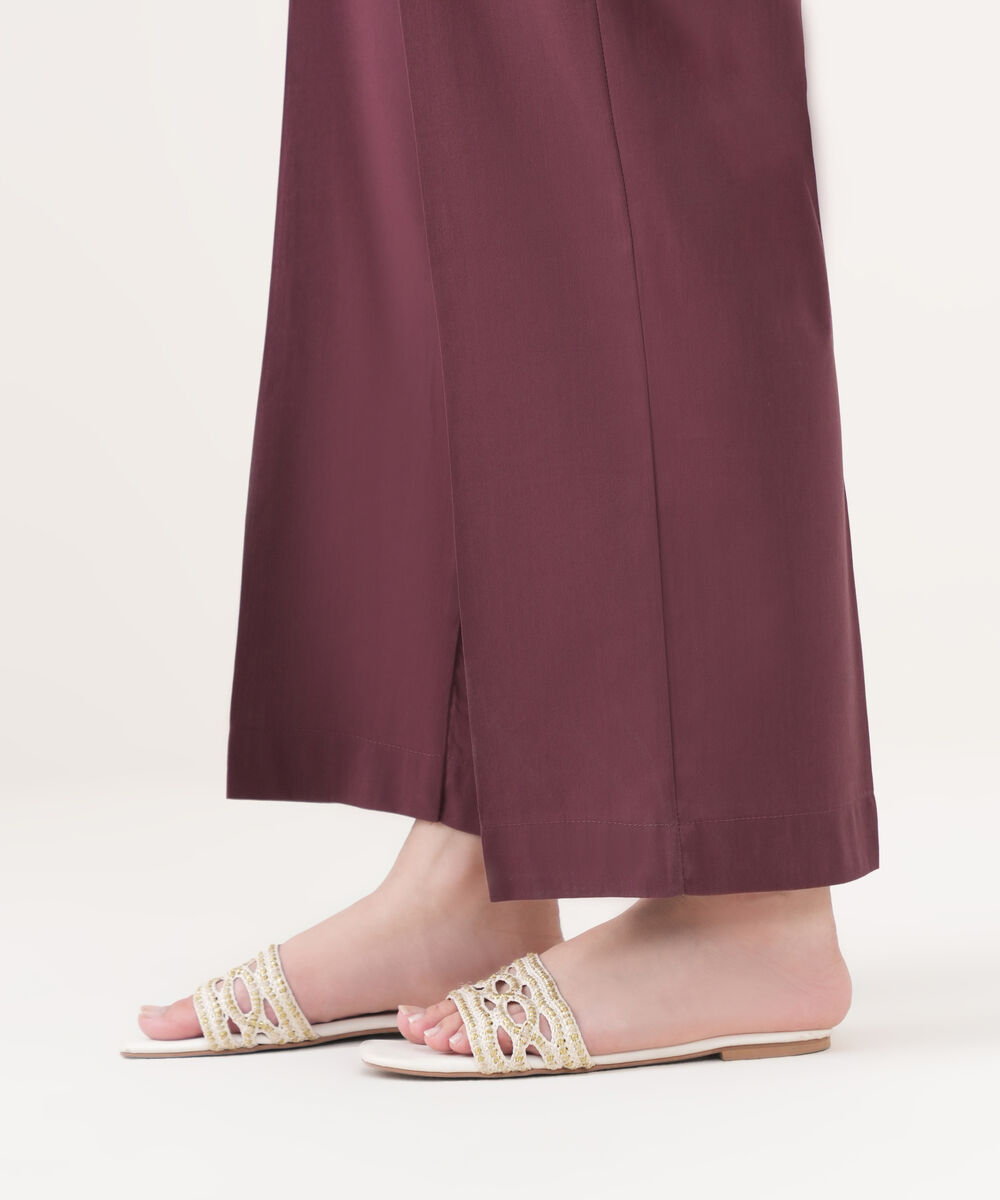 Women's RTW Cotton Viscose Solid Red Straight Pants