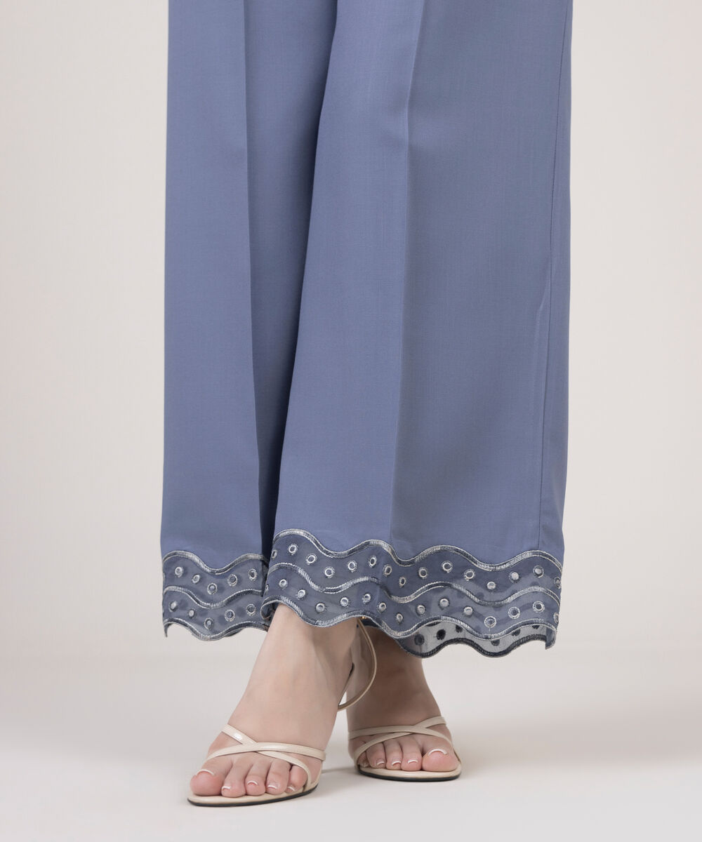 Women's RTW Cotton Viscose Embroidered Blue Culottes