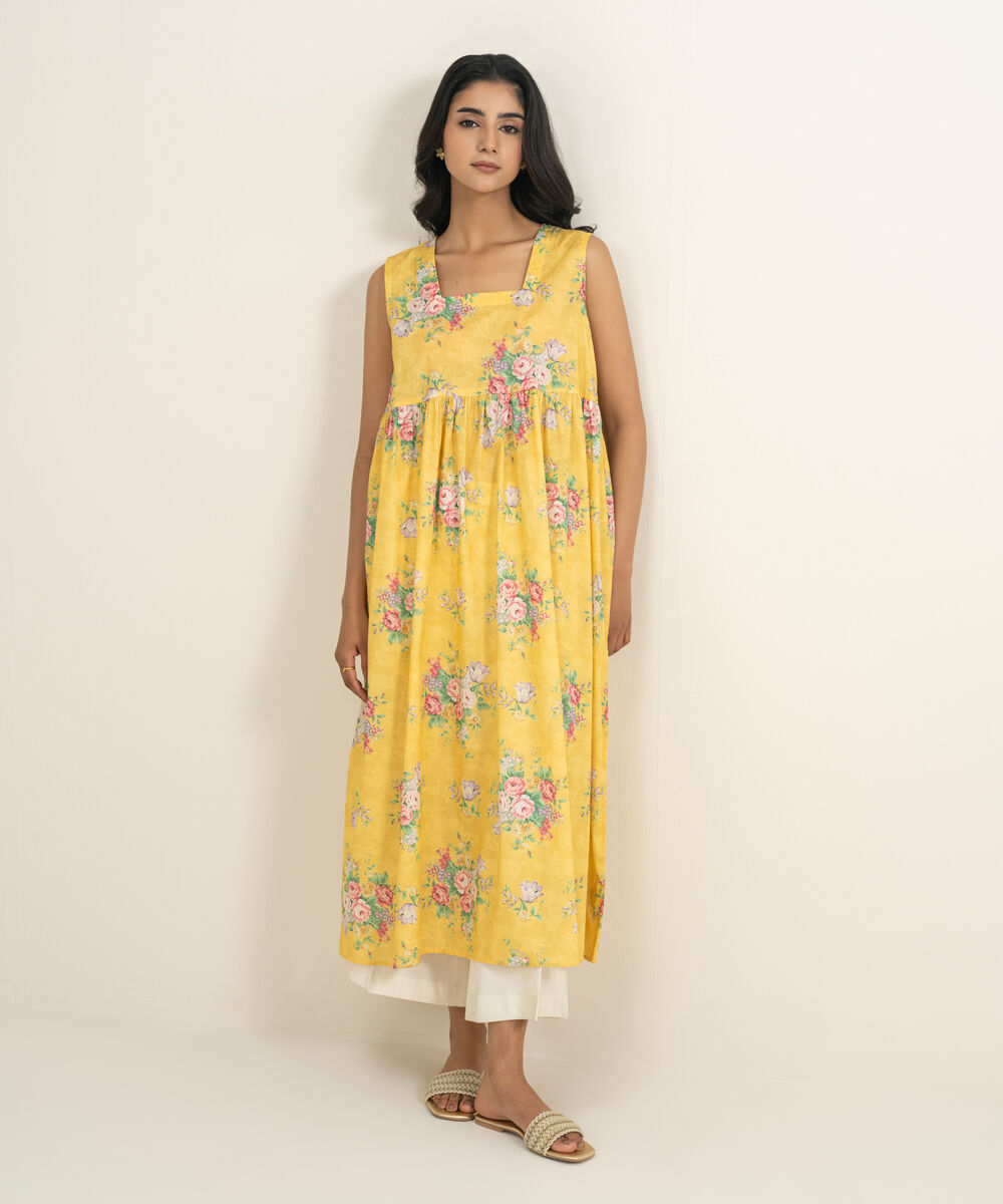 Women's RTW Lawn Printed Yellow Dress Shirt