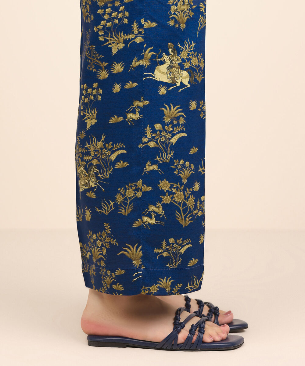 Women's RTW Arabic Lawn Blue Printed Straight Pants