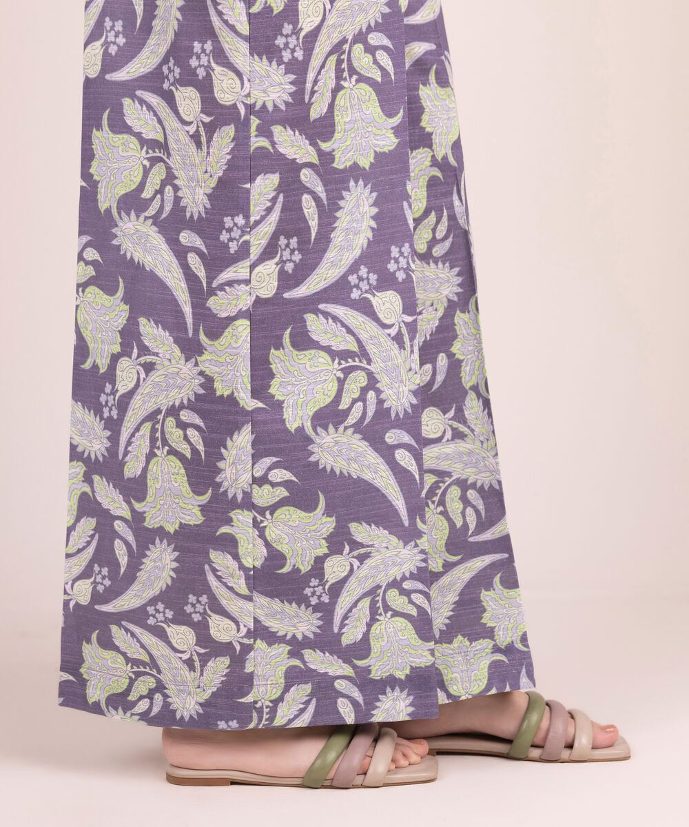 Women's RTW Khaddar Printed Purple Flared Pants