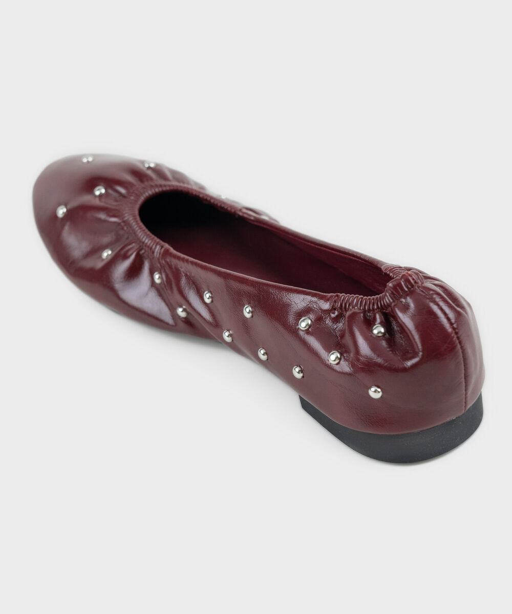 Women's Maroon Ballet Pumps With Stud Embellishment