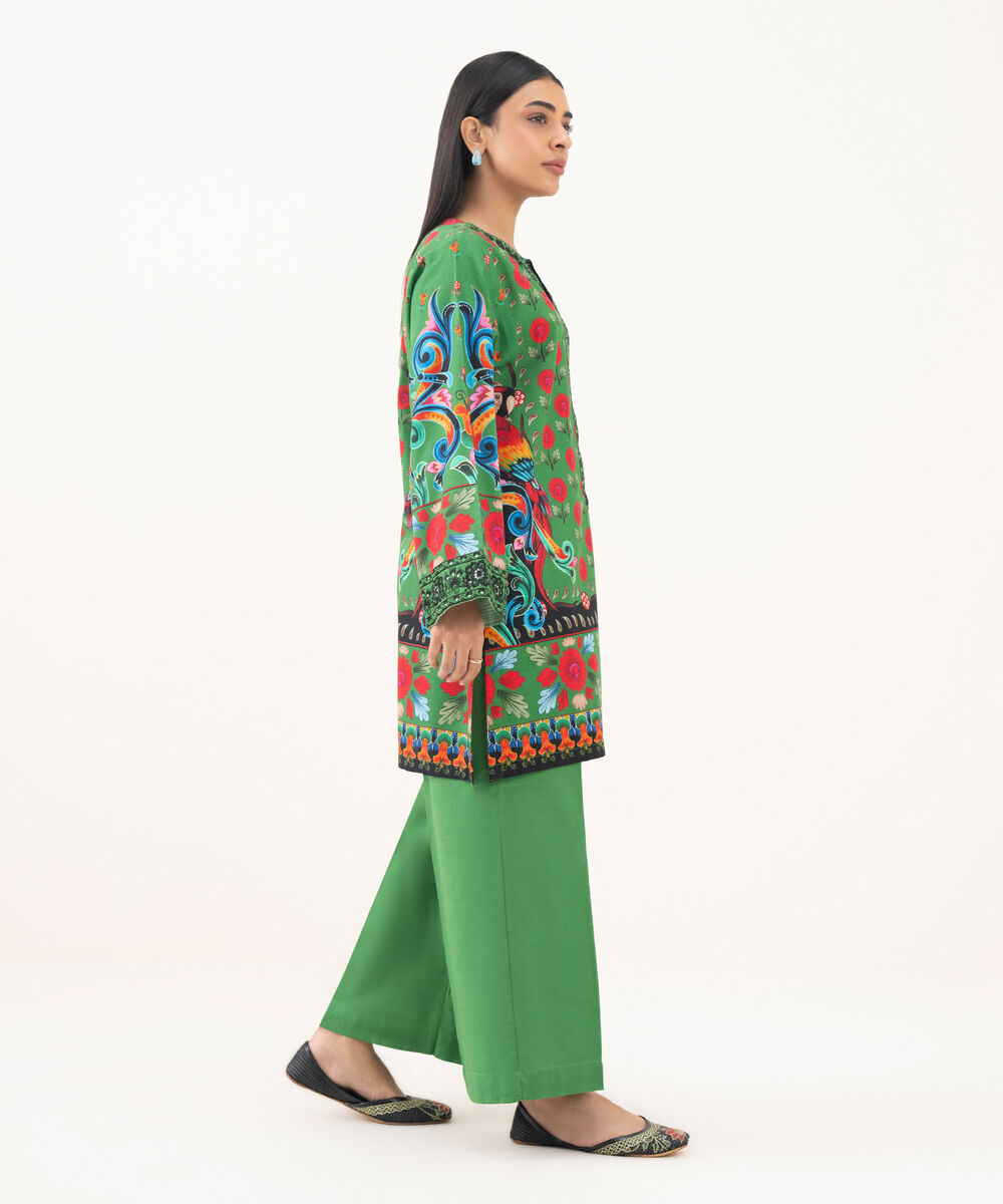 Women's RTW Light Khaddar Embroidered Green Straight Shirt