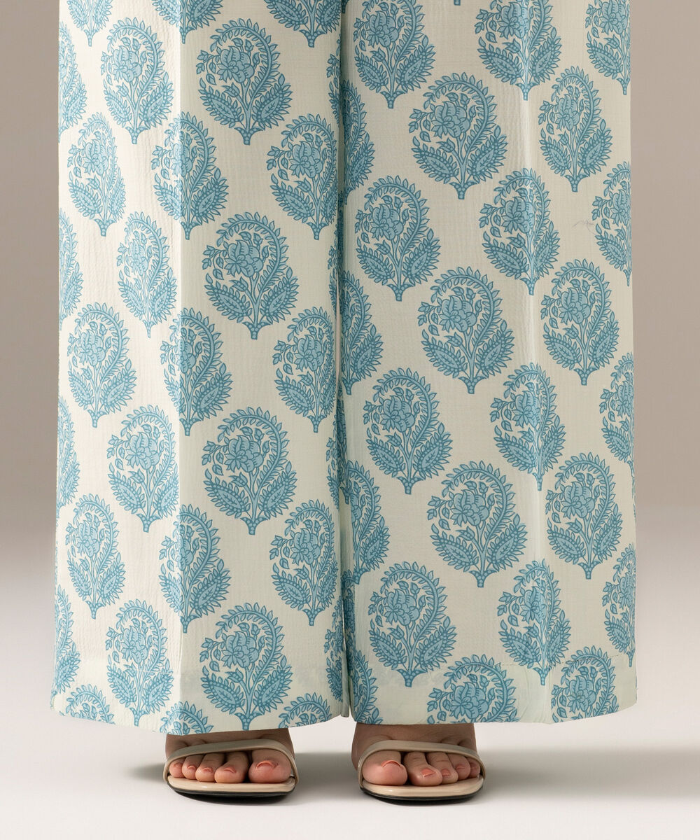 Women's RTW Seersucker Printed Blue Flared Pants