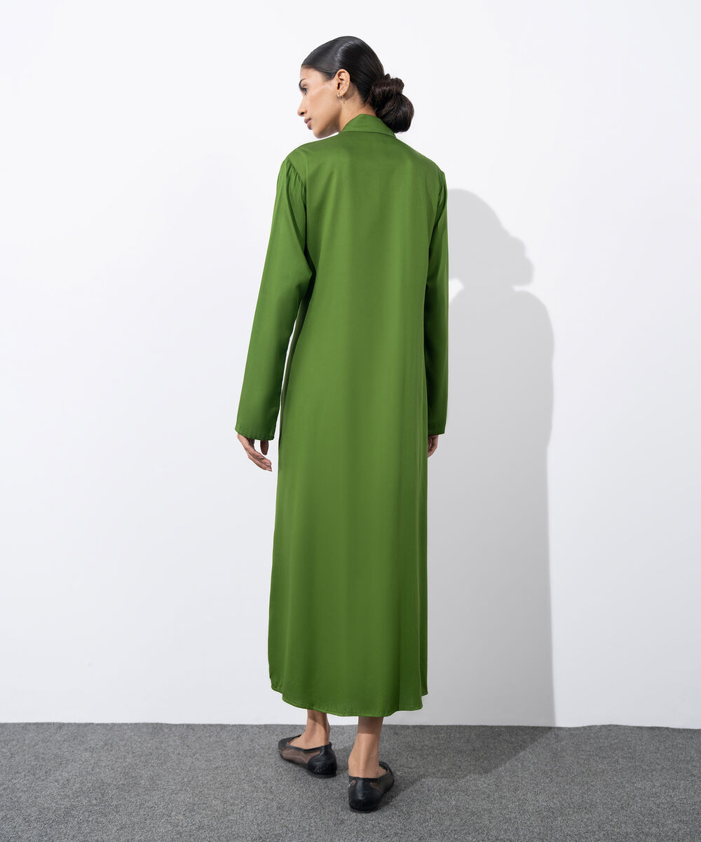 Women's Western Wear Green Tie-Knot Dress