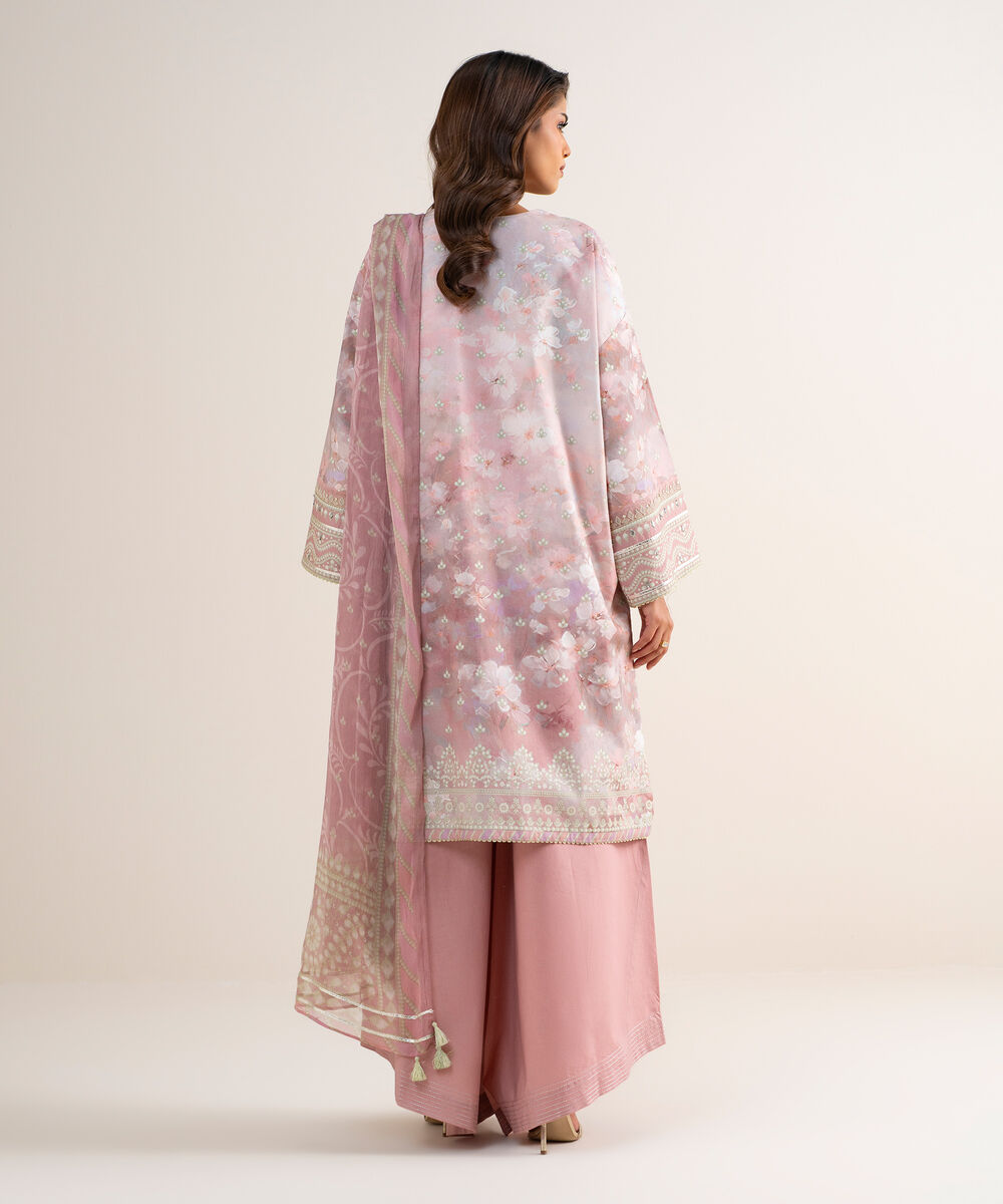 Women's Unstitched Lawn Embroidered Pink