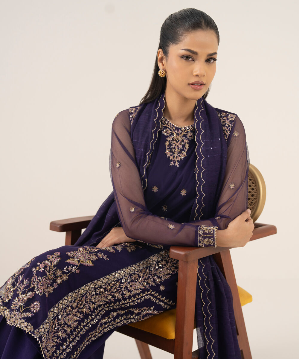 Women's Unstitched Blended Net Dyed Three Piece Suit