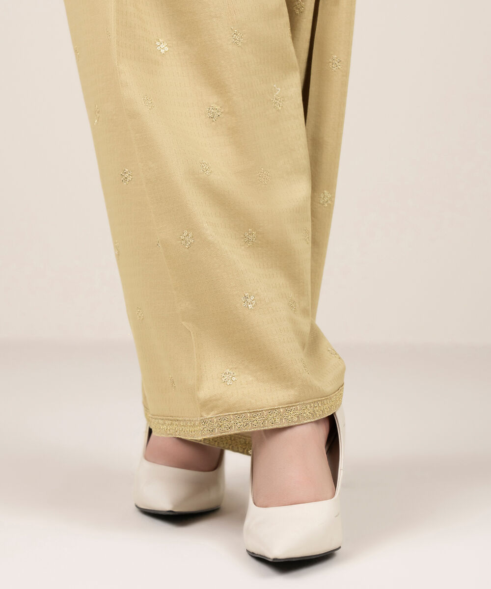 Women's RTW Dobby Embroidered Beige Shalwar