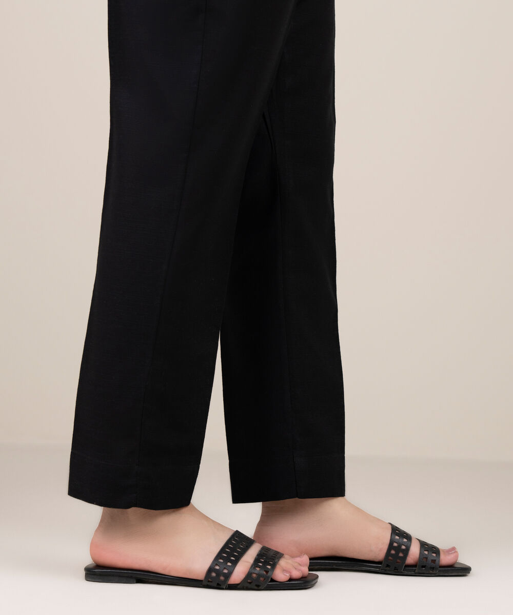 Women's RTW Khaddar Solid Black Straight Pants