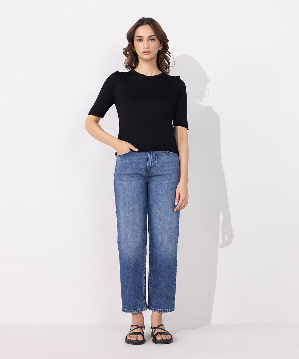 Women's Western Wear Black Light Weight Knitted Top