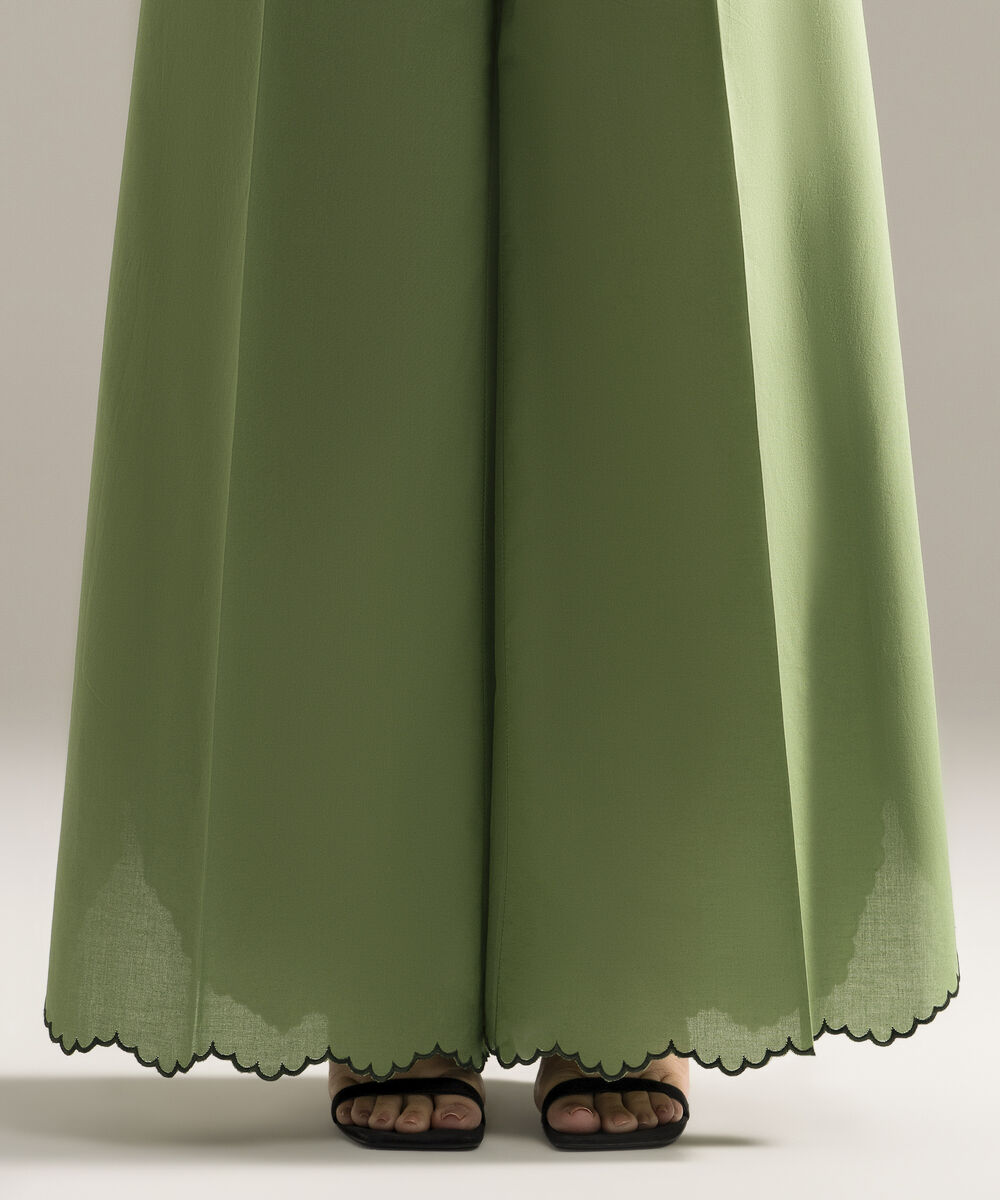 Women's RTW Cambric Embroidered Green Flared Pants