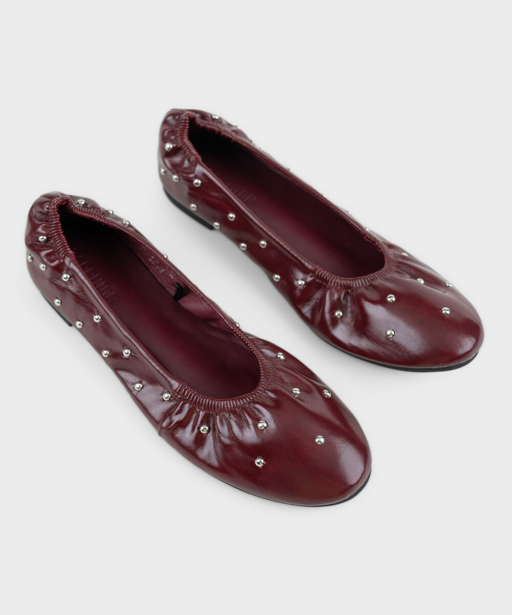 Women's Maroon Ballet Pumps With Stud Embellishment