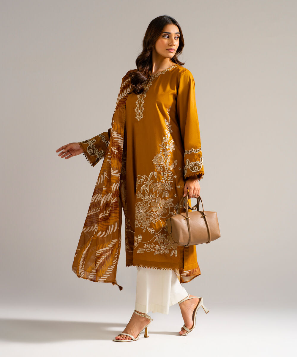 Women's RTW Lawn Embroidered Brown 2 Piece Suit
