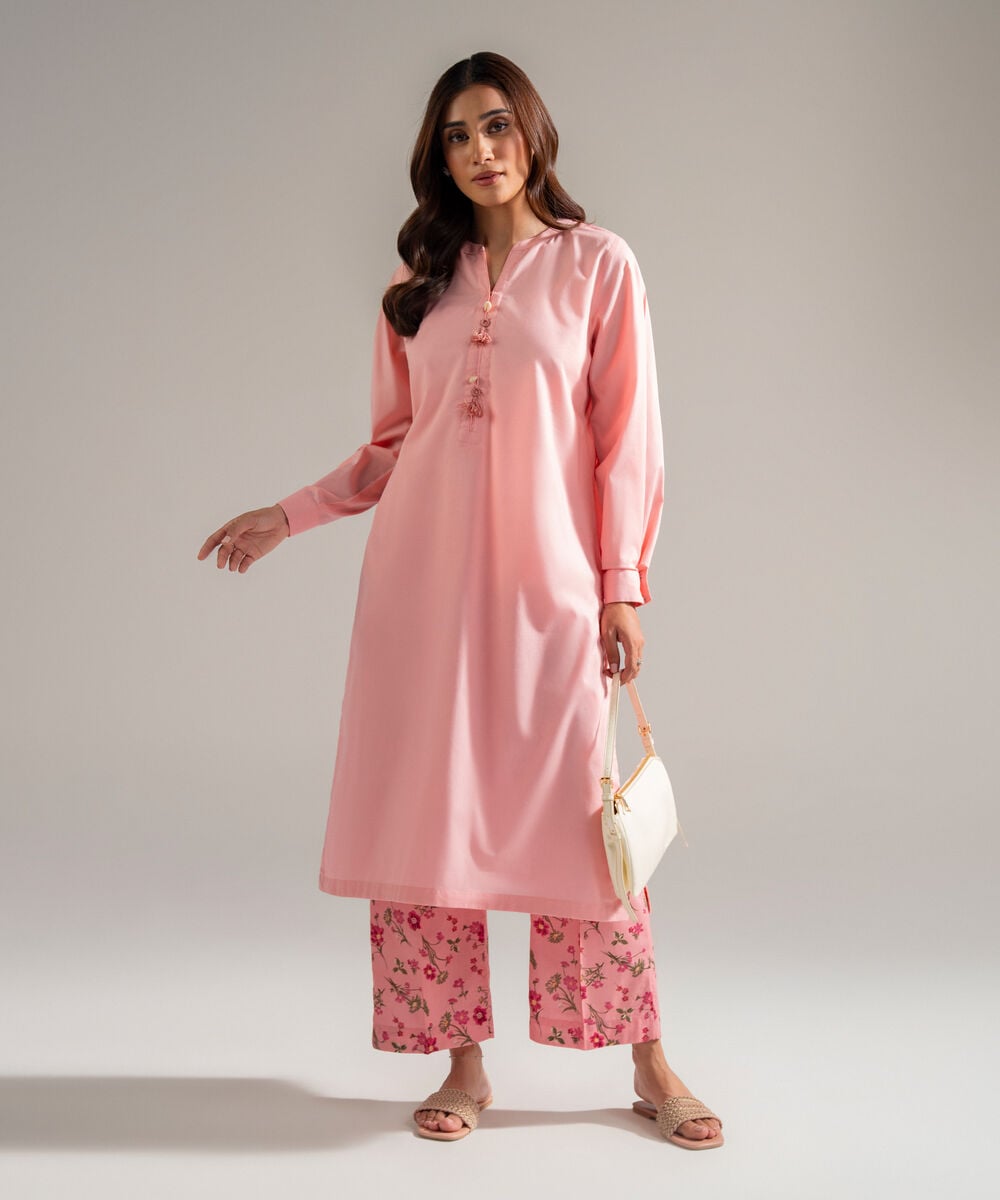 Women's RTW Cambric Solid Pink Straight Shirt