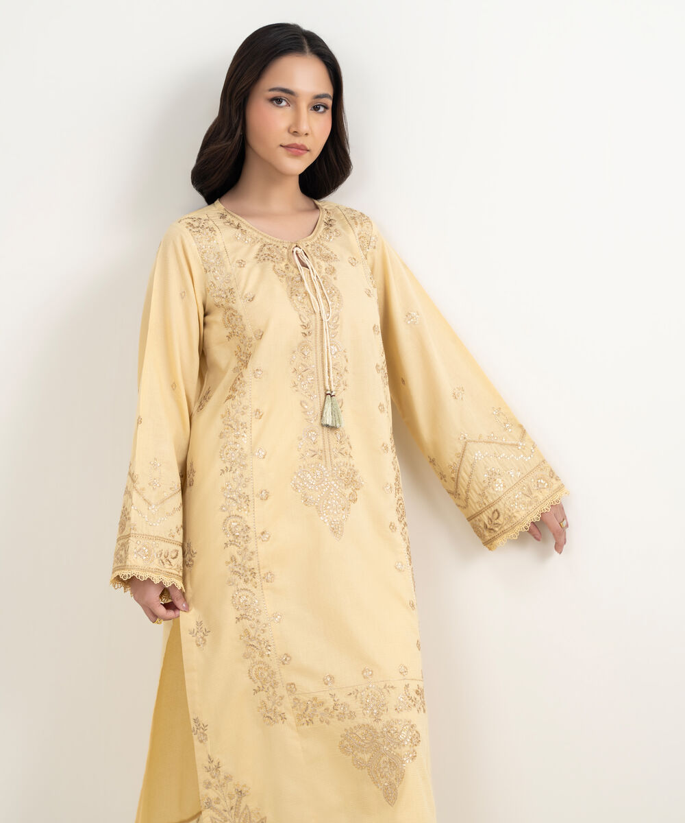 Women's RTW Zari Lawn Embroidered Yellow 2 Piece Suit
