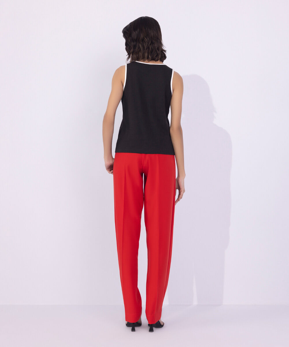 Women's Western Wear Black Rib Vest With Contrasting Trims