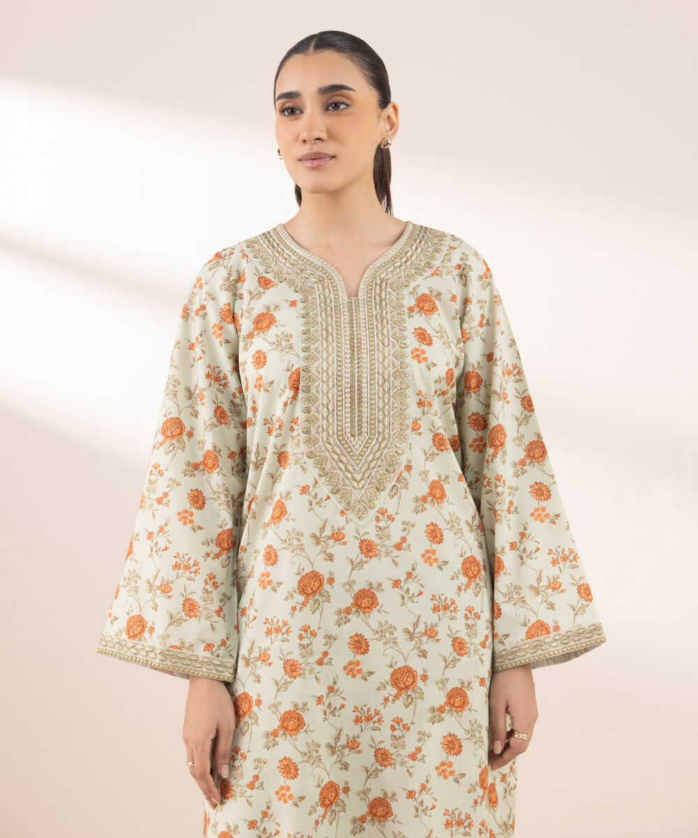 Women's RTW Lawn Multi Embroidered A-Line Shirt