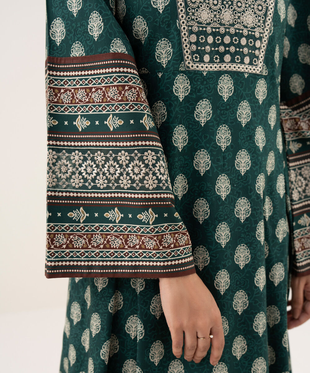 Women's Unstitched Light Linen Printed Green 3 Piece Suit