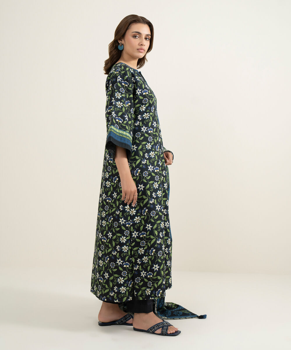 Women's Three Piece Multi Arabic Khaddar Printed Suit