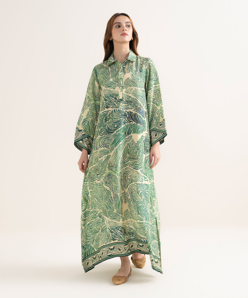 Women's RTW Premium Grip Printed Green Kaftan