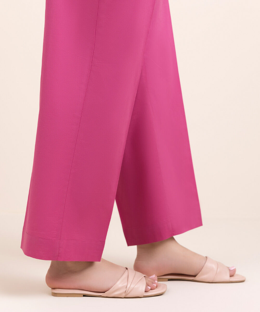 Woman - Pink Solid Cambric Straight Pants