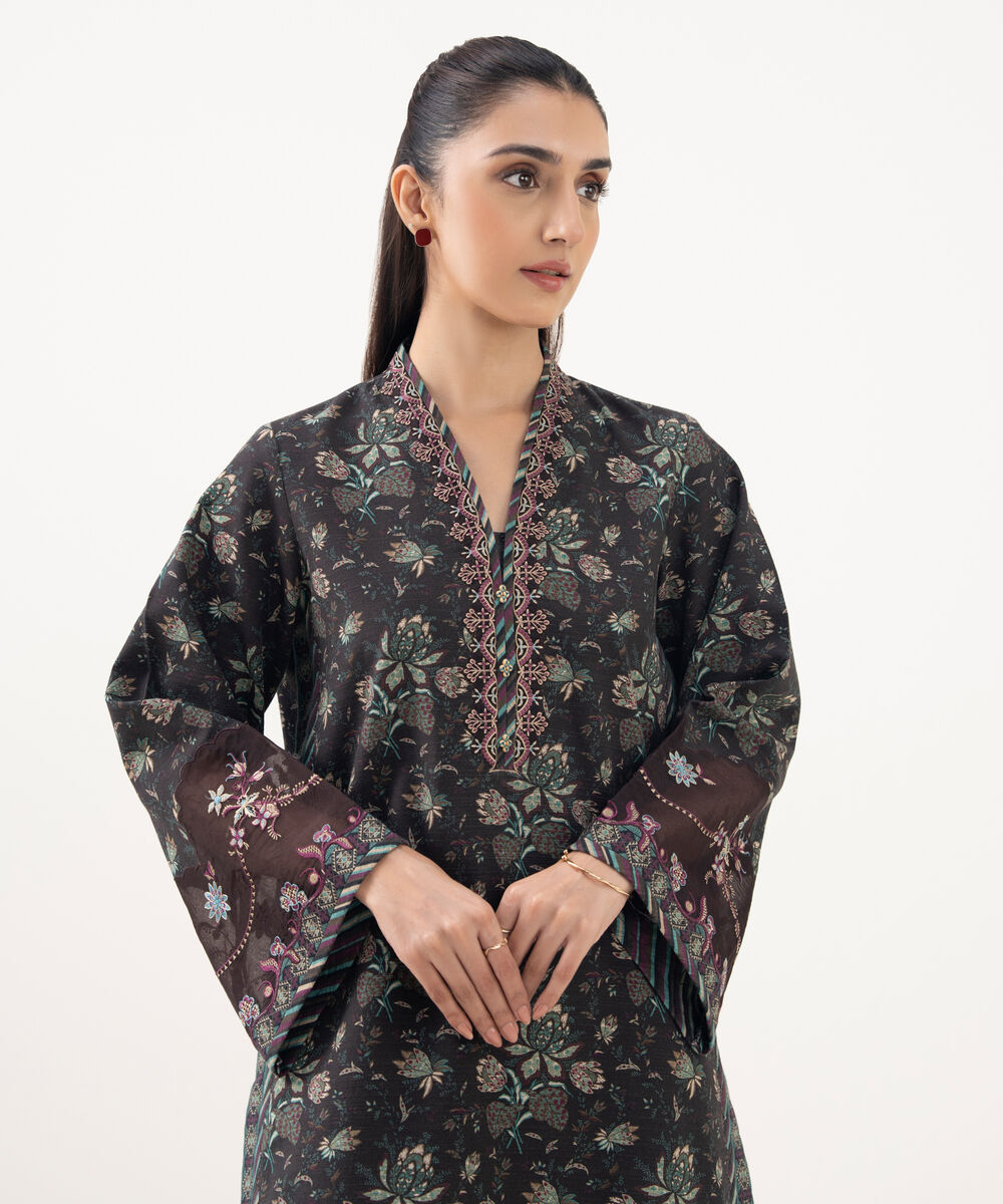 Women's Unstitched Light Khaddar Embroidered Multi 2 Piece Suit
