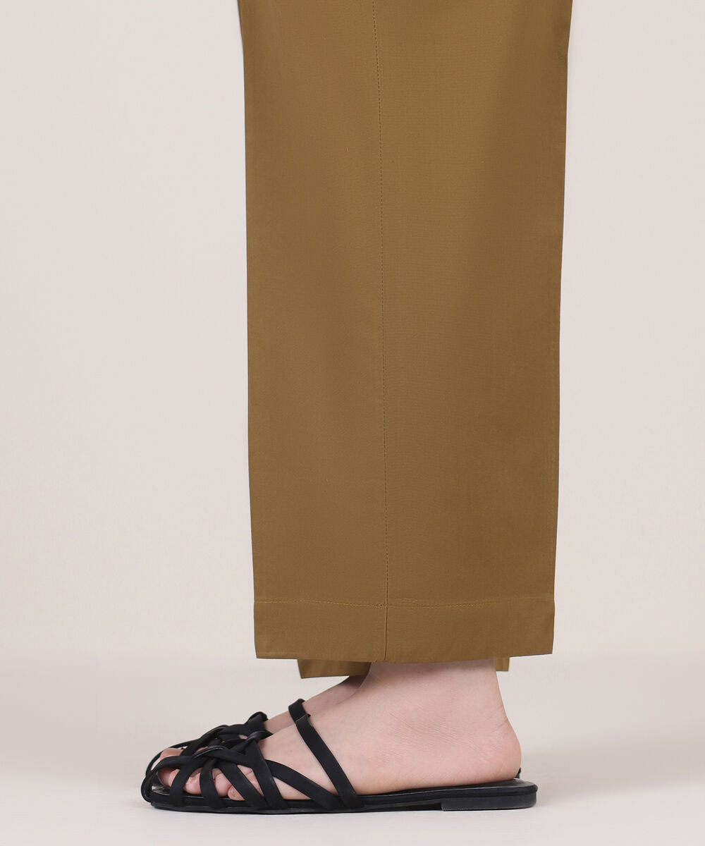 Women's RTW Cambric Brown Solid Straight Pants