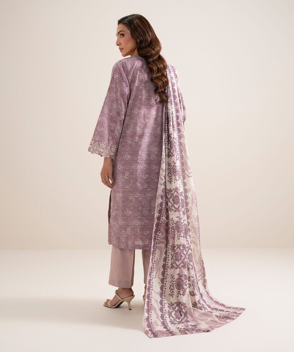Women's Unstitched Lawn Embroidered Ice Blue 3 Piece Suit