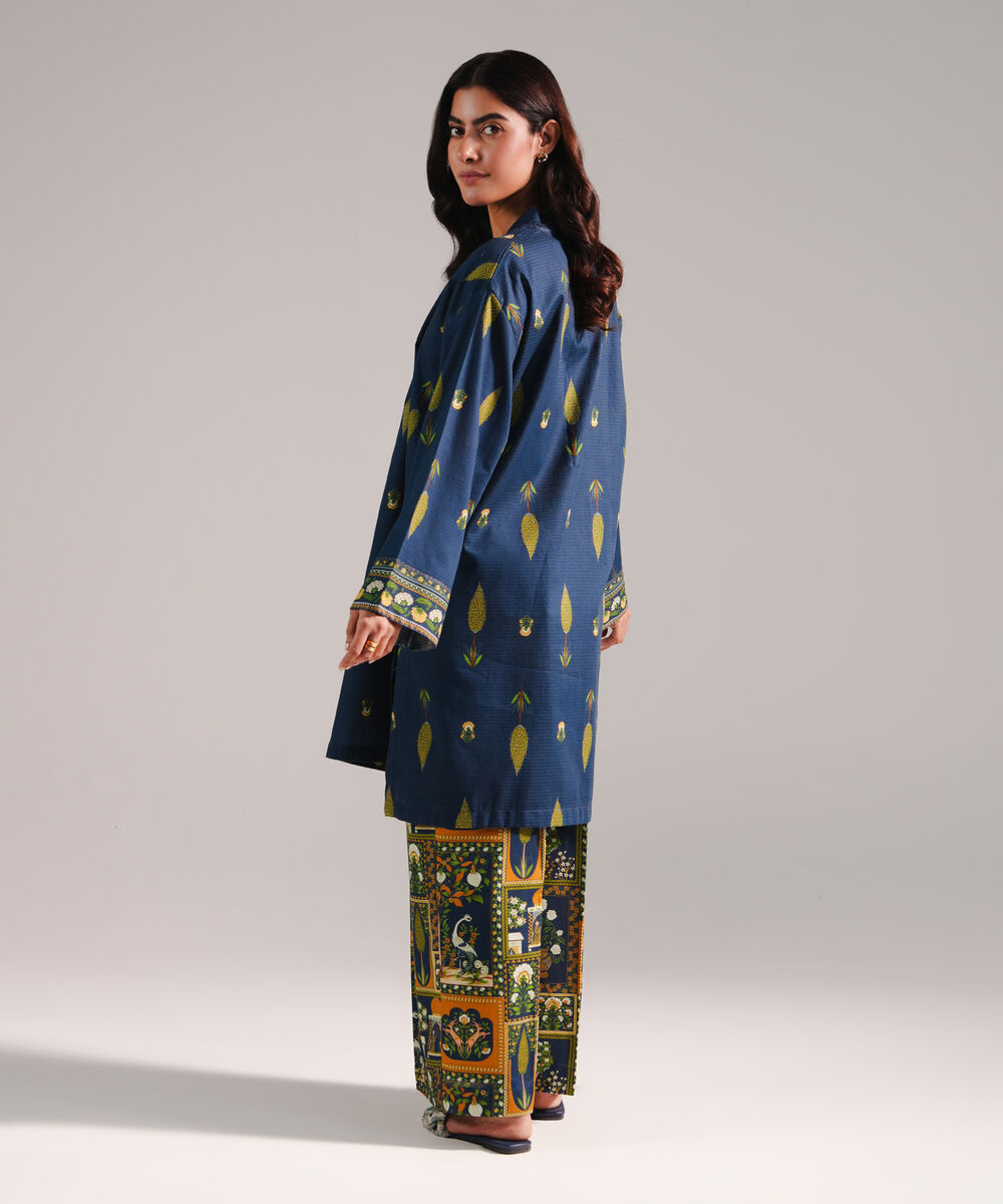 Women's RTW Dobby Printed Dark Blue Straight Shirt