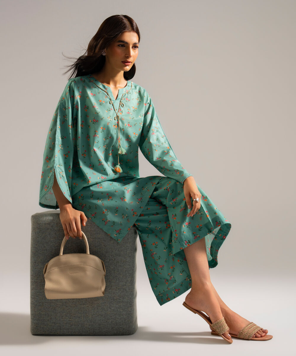 Women's RTW Lawn Printed Green  Straight Shirt