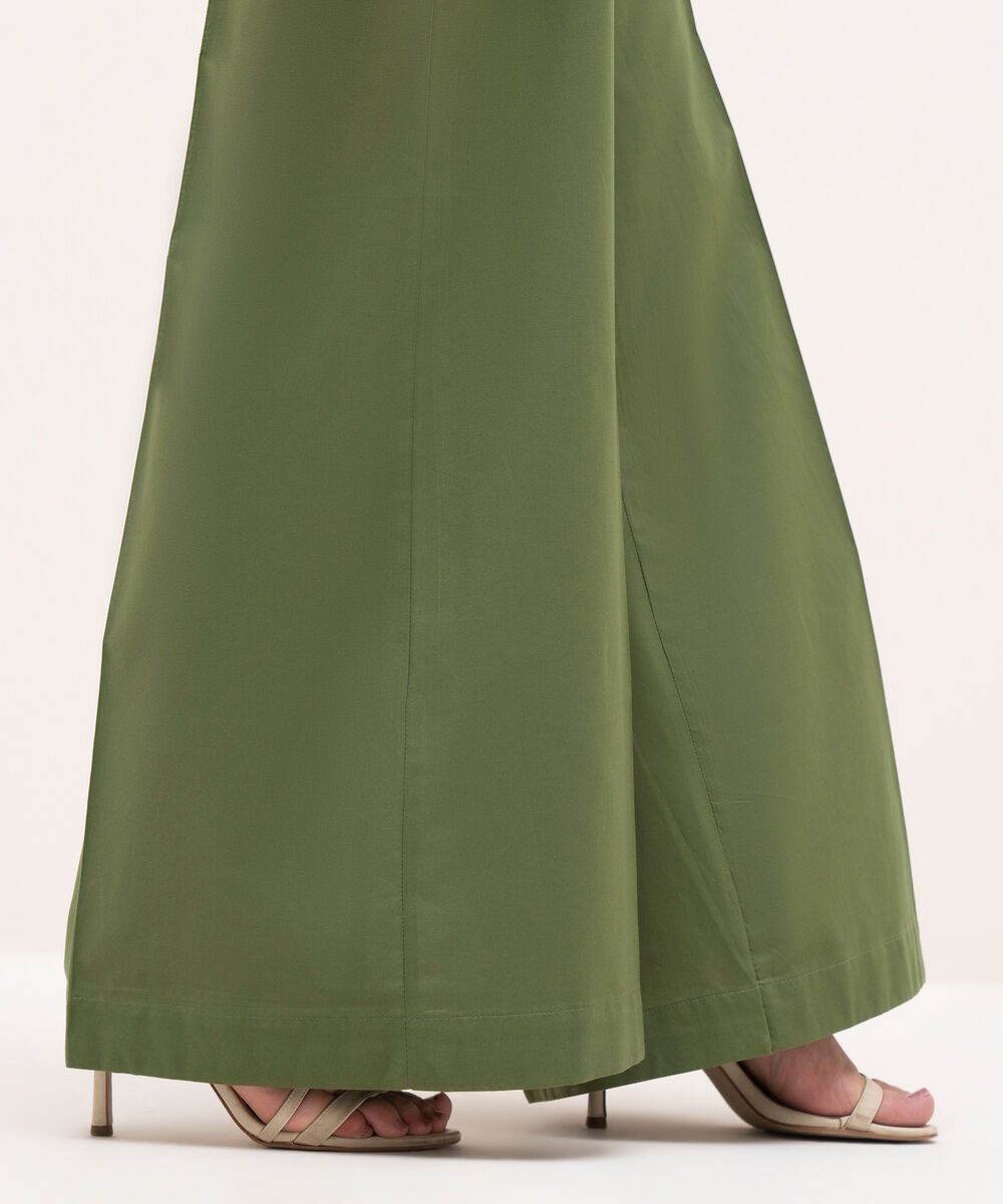 Women's RTW Cambric Green Solid Flared Pants