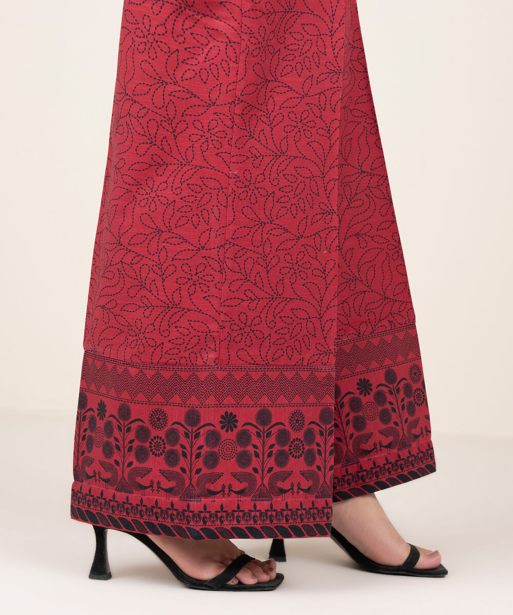 Women's RTW Khaddar Printed Red Culottes