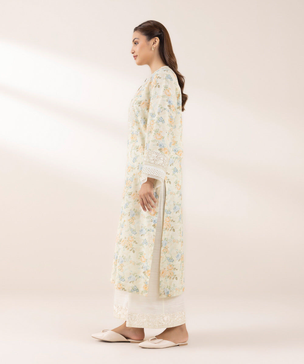 Woman - Off White Embroidered Khaddar Shirt