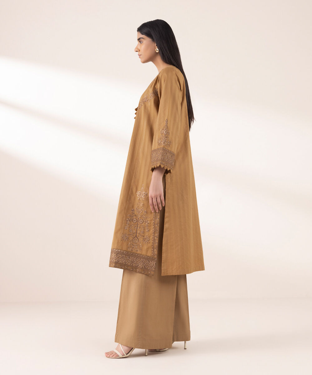 Women's RTW Dobby Brown Embroidered A-Line Shirt