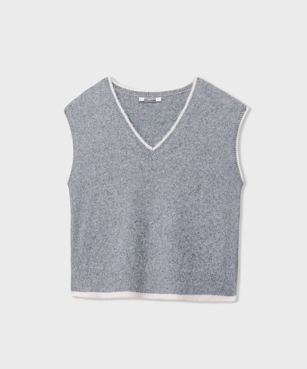 Women's Western Wear Grey V-Neck Knit Sweater