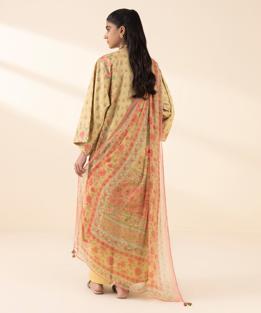 Unstitched Women's Yellow Lawn Printed Shirt Dupatta