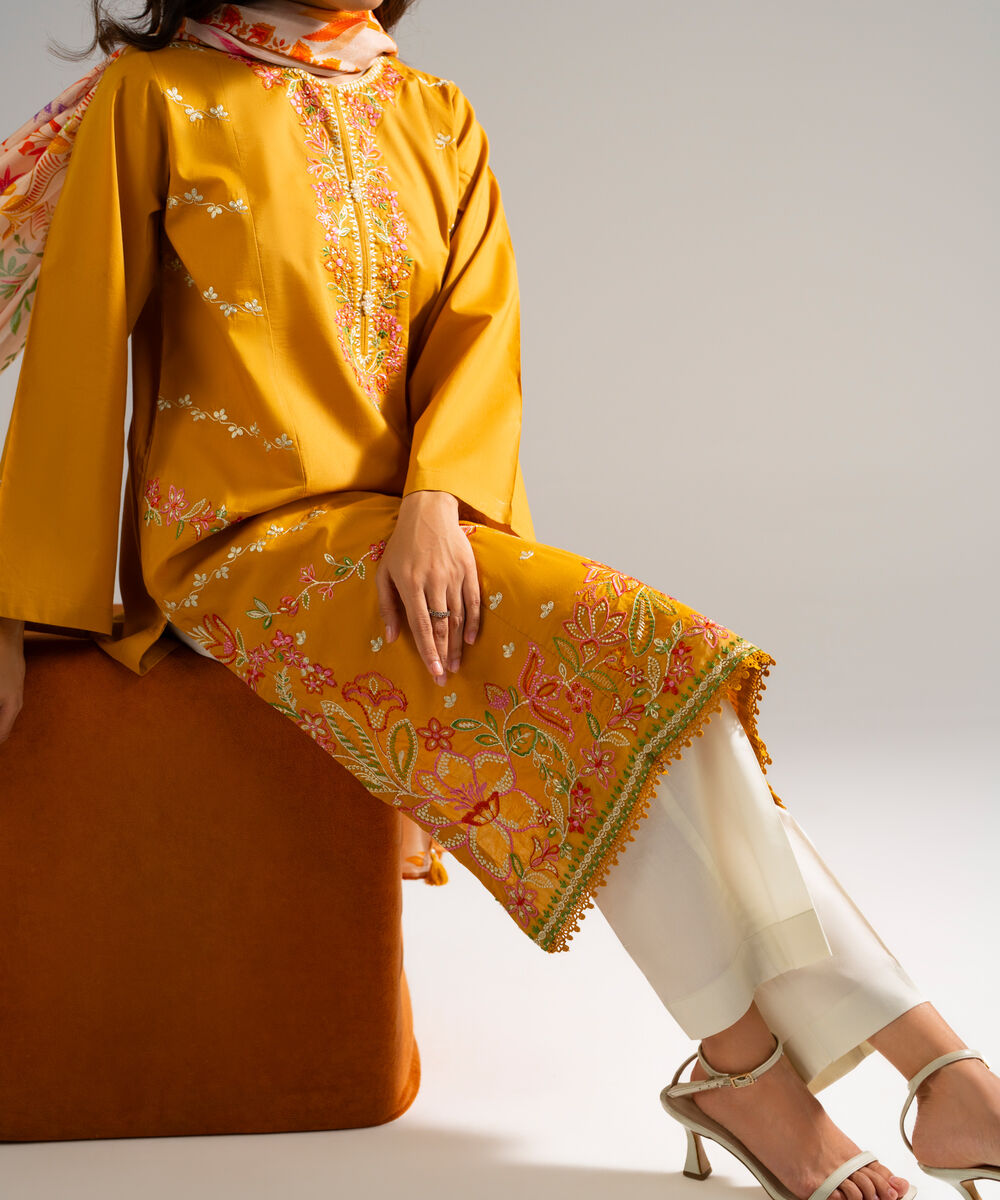 Women's RTW Lawn Embroidered Orange 2 Piece Suit